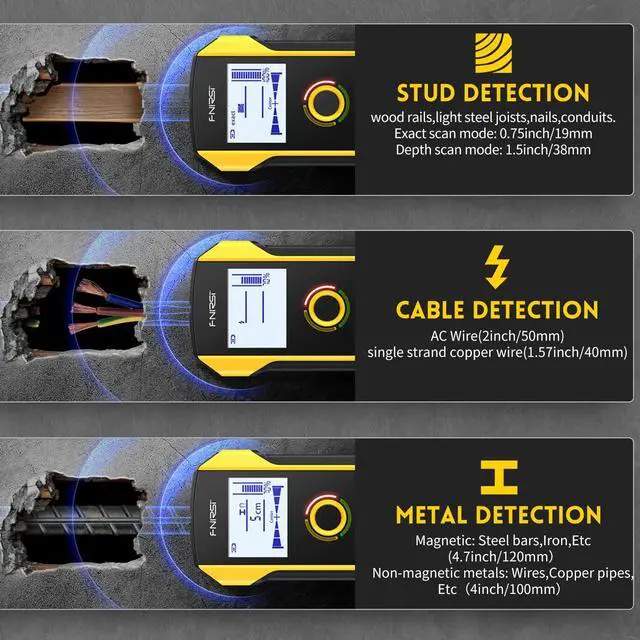 Alt view image 3 of 7 - WD-01 6 in 1 Rechargeable Stud Finder Wall Scanner, Positioning Hole | for Wood Drywall Metal AC Wires Joist Pipe Stud Center Detecting, Audio Alarm, Digital Deep Scan Detector Inside the Wall