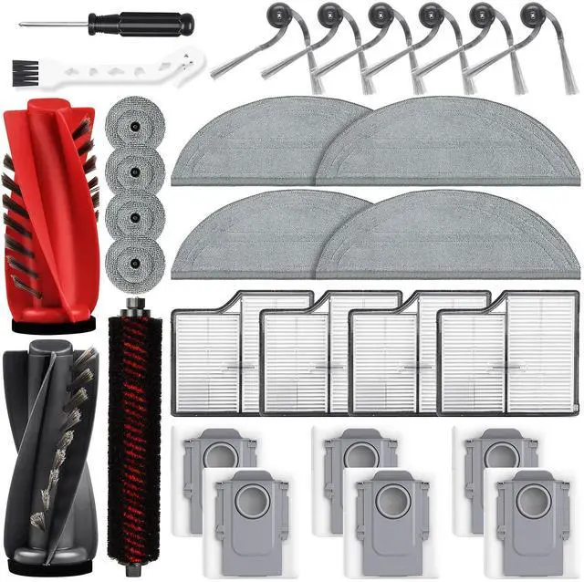 Main image of 29 Pack Accessories Kit for Roborock Saros 10 Robot Vacuum | 1 Pairs Mainbrush 6 Side Brush 4 Filter 6 Dust Bags 4 Long Mop 4 Small Round Mop 1 Base Station Brush 2 Tools