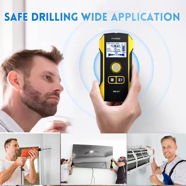 Alt view image 5 of 7 - WD-01 6 in 1 Rechargeable Stud Finder Wall Scanner, Positioning Hole | for Wood Drywall Metal AC Wires Joist Pipe Stud Center Detecting, Audio Alarm, Digital Deep Scan Detector Inside the Wall