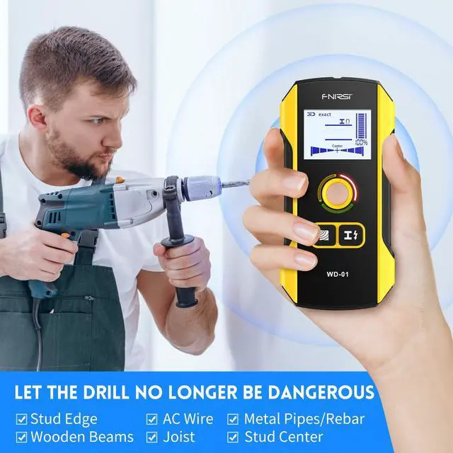 Alt view image 6 of 7 - WD-01 6 in 1 Rechargeable Stud Finder Wall Scanner, Positioning Hole | for Wood Drywall Metal AC Wires Joist Pipe Stud Center Detecting, Audio Alarm, Digital Deep Scan Detector Inside the Wall