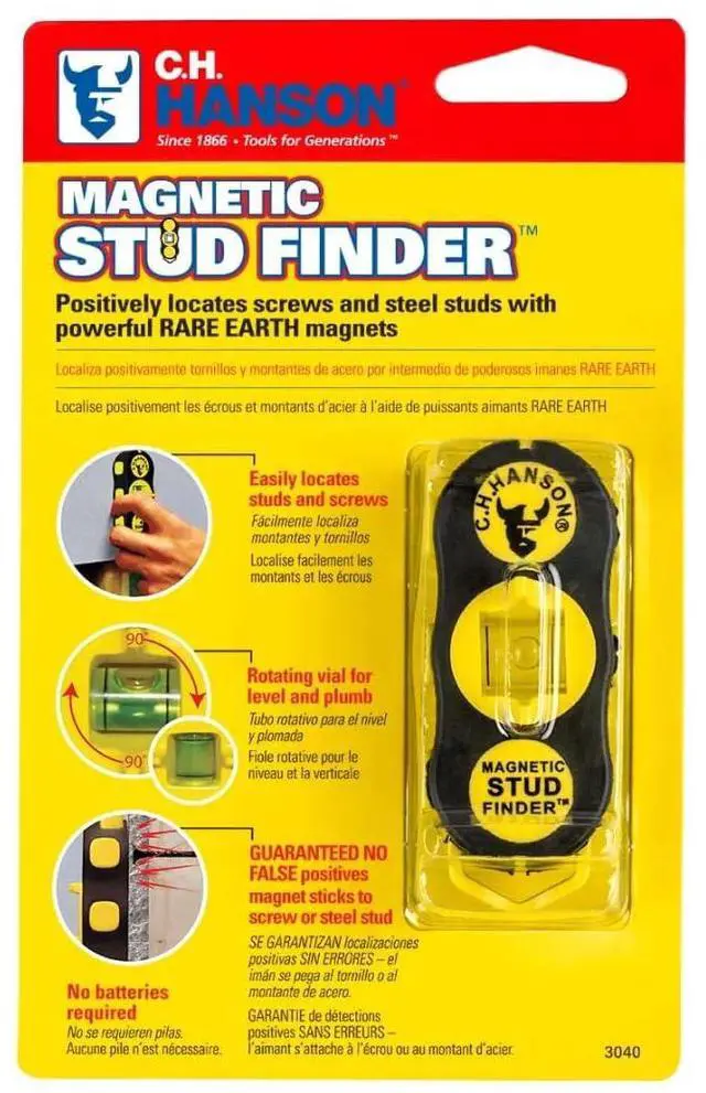 Alt view image 7 of 7 - Magnetic Stud Finder | Battery-Free Stud Locator with Rare Earth Magnets | Finds Nails & Screws Behind Drywall | Built-In Level for TV Mounting, Shelves & Home Projects
