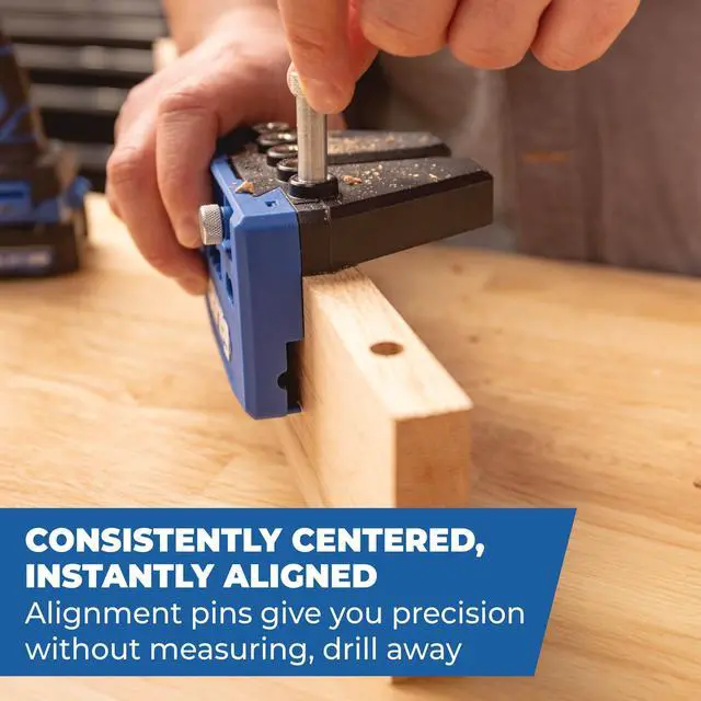 Alt view image 4 of 7 - Dowel Jig Kit - Doweling Guide Kit with Removable Drill Guides - No-Measure Doweling Jig for Benchtop and Workshop Projects - Cabinet Joint Alignment Tool - KHJD345