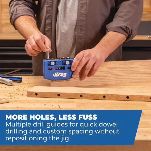 Alt view image 3 of 7 - Dowel Jig Kit - Doweling Guide Kit with Removable Drill Guides - No-Measure Doweling Jig for Benchtop and Workshop Projects - Cabinet Joint Alignment Tool - KHJD345