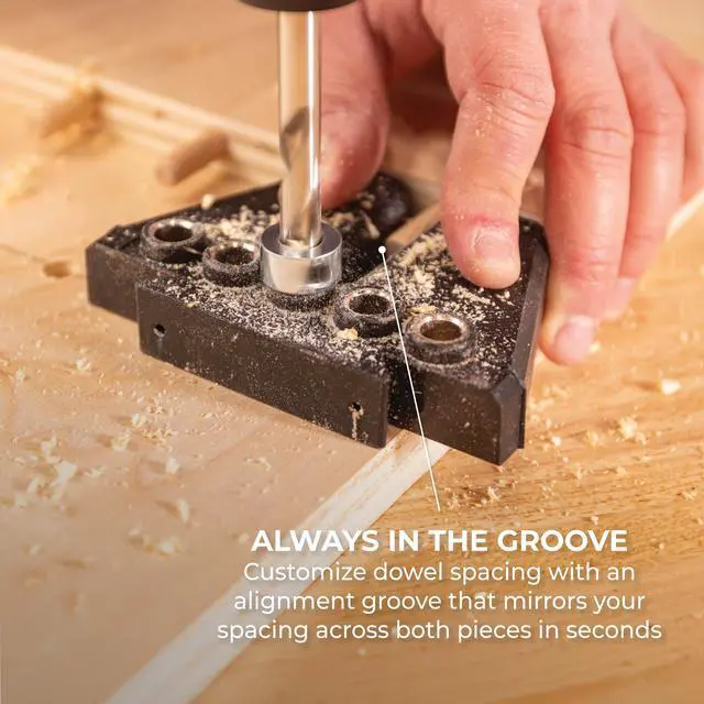 Alt view image 5 of 7 - Dowel Jig Kit - Doweling Guide Kit with Removable Drill Guides - No-Measure Doweling Jig for Benchtop and Workshop Projects - Cabinet Joint Alignment Tool - KHJD345
