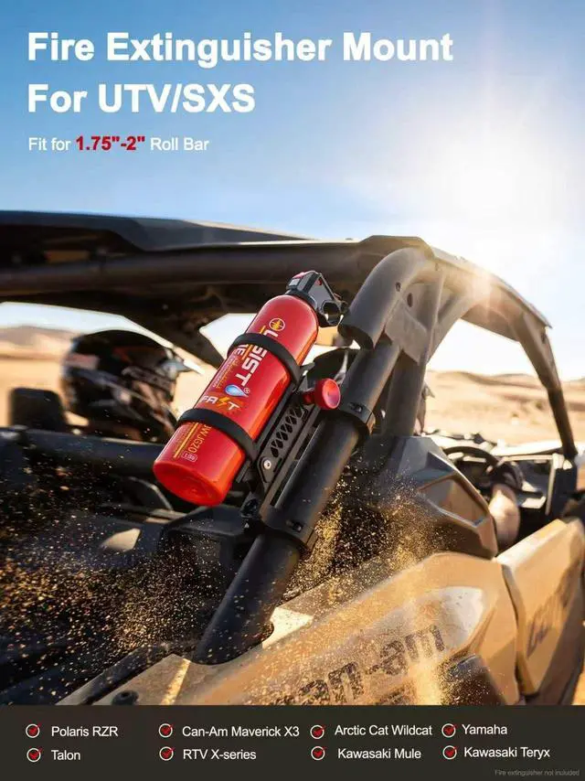 Alt view image 2 of 7 - UTV Fire Extinguisher Mount, Roll Bar Fire Extinguisher Holder | Quick Release, Aluminum Bracket Fits 1.75"-2" Roll Cage Mount, Compatible with Polaris RZR Cam Am x3 Kawasaki Pioneer Talon
