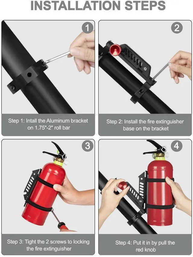 Alt view image 7 of 7 - UTV Fire Extinguisher Mount, Roll Bar Fire Extinguisher Holder | Quick Release, Aluminum Bracket Fits 1.75"-2" Roll Cage Mount, Compatible with Polaris RZR Cam Am x3 Kawasaki Pioneer Talon