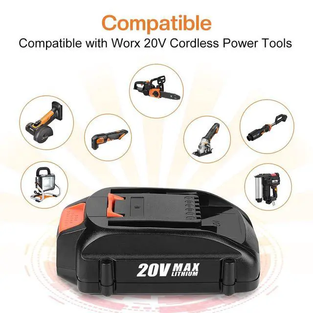 Alt view image 3 of 7 - 2Pack 4.0Ah WA3525 Replace for Worx 20V Battery PowerShare for WA3520 WA3525 WA3575 WG890 WG891 for 20Volt Worx Batteries 20V
