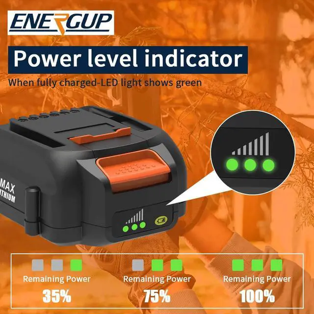 Alt view image 5 of 7 - 2Pack 4.0Ah WA3525 Replace for Worx 20V Battery PowerShare for WA3520 WA3525 WA3575 WG890 WG891 for 20Volt Worx Batteries 20V