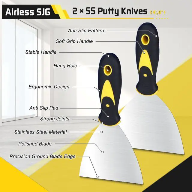 Alt view image 4 of 7 - 14-Piece Drywall Knife Set, Stainless Steel with Mud Pan | 14 pcs drywall tools: putty knives, taping knives, 14" mud pan, Oxford bag & sanding block for home repair