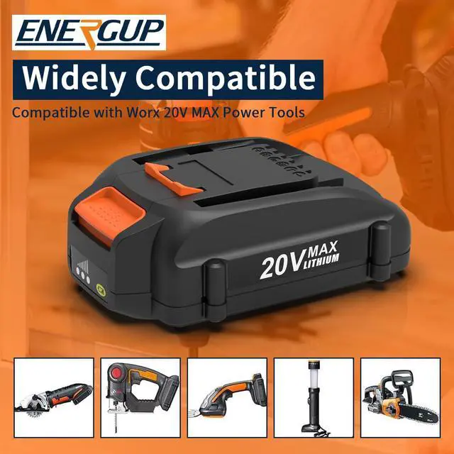 Alt view image 7 of 7 - 2Pack 4.0Ah WA3525 Replace for Worx 20V Battery PowerShare for WA3520 WA3525 WA3575 WG890 WG891 for 20Volt Worx Batteries 20V