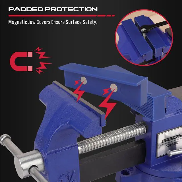 Alt view image 5 of 7 - Heavy Duty Bench Vise 4.5 Inch: Table Clamp Woodworking Vice Press Drill Tools Workbench Wood Metal Pipe Work Shop Block Swivel Slide Cross Welding Machine Kit Milling Grip Precision Magnetic Jaw Pad