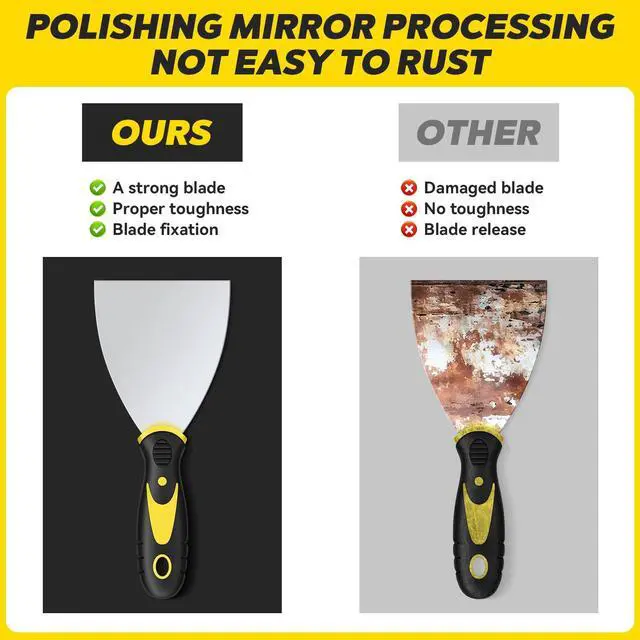 Alt view image 5 of 7 - Putty Knife Set, 4PCS Stainless Steel Scraper Paint Tool with Comfortable Grip for Drywall Repair, Wallpaper Removal and Plaster Scraping(2,4,6,8in)