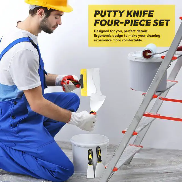 Alt view image 6 of 7 - Putty Knife Set, 4PCS Stainless Steel Scraper Paint Tool with Comfortable Grip for Drywall Repair, Wallpaper Removal and Plaster Scraping(2,4,6,8in)