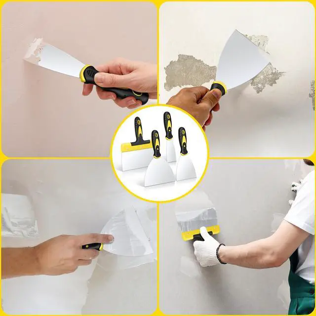 Alt view image 7 of 7 - Putty Knife Set, 4PCS Stainless Steel Scraper Paint Tool with Comfortable Grip for Drywall Repair, Wallpaper Removal and Plaster Scraping(2,4,6,8in)