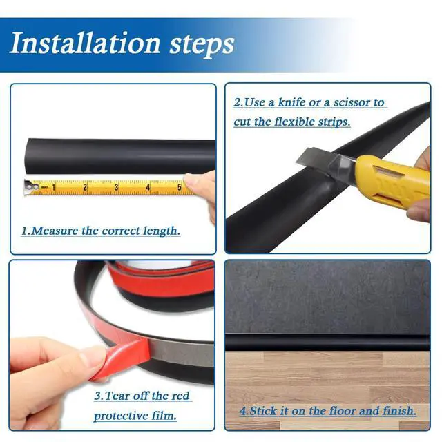 Alt view image 6 of 7 - Carpet Transition Strip Self Adhesive Floor Transition Strip | Carpet to Tile Transition Strip Threshold Transition Carpet EdgeTrim, for Height Less Than 5mm, 20Ft, Black