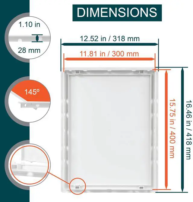 Alt view image 2 of 7 - 12" x 16" White ABS Plastic Plumbing Access Panel - Wall Access Panel for Drywall - Wire Cover for Wall Covering Panels - Electricity, Heating Alarm, Bathroom Ceiling Or Wall Hole Cover