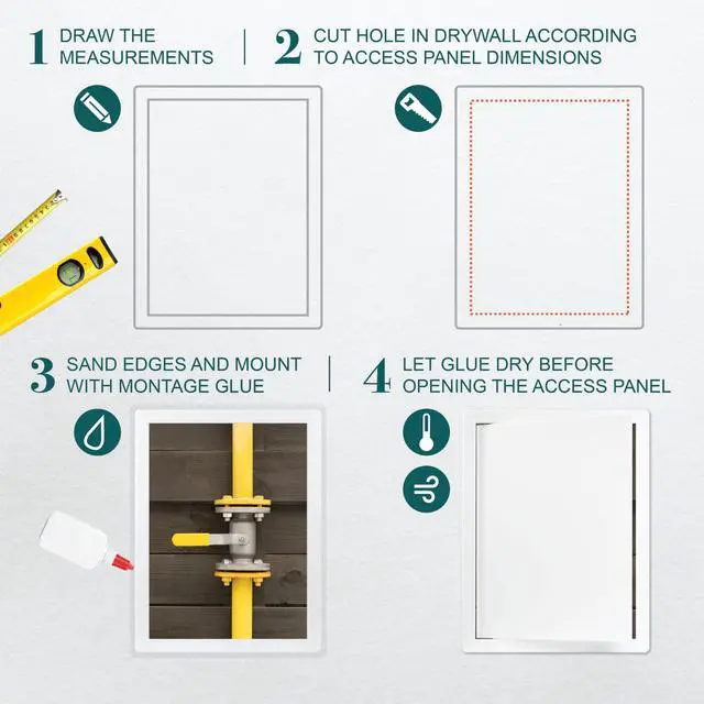 Alt view image 3 of 7 - 12" x 16" White ABS Plastic Plumbing Access Panel - Wall Access Panel for Drywall - Wire Cover for Wall Covering Panels - Electricity, Heating Alarm, Bathroom Ceiling Or Wall Hole Cover