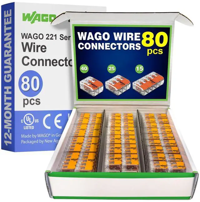 Main image of WAGO 221 Series 80pc Compact Splicing Wire Connectors | Includes (40x 221-412) (25x 221-413) (15x 221-415) | WAGO Wire Connectors | Electrical Splicing Lever Nuts | 221 Series Lever Nuts | 2-3-5 Ports