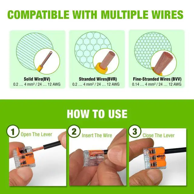 Alt view image 4 of 7 - WAGO 221 Series 80pc Compact Splicing Wire Connectors | Includes (40x 221-412) (25x 221-413) (15x 221-415) | WAGO Wire Connectors | Electrical Splicing Lever Nuts | 221 Series Lever Nuts | 2-3-5 Ports