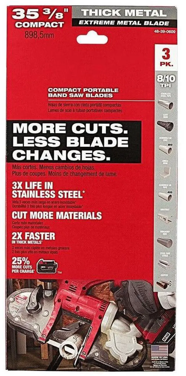Main image of for Milwaukee 48-39-0609 35-3/8" 8-10 TPI Extreme Thick Metal Bandsaw Blades 3PK