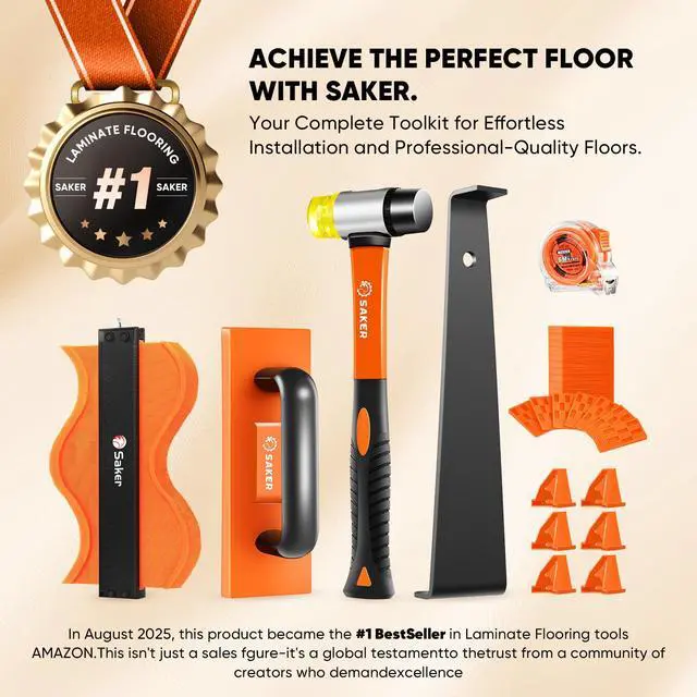 Alt view image 2 of 7 - Laminate Flooring Tools, 65-Piece Wood Flooring Installation Kit | 60 Flooring Spacers,Tapping Block with Handle, Pull Bar, 10Contour Gauge, Rubber Mallet, Tape Measure