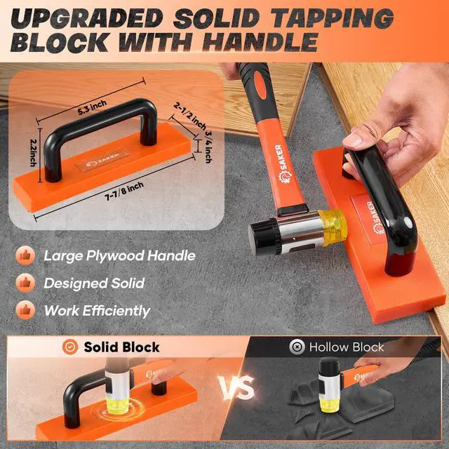 Alt view image 3 of 7 - Laminate Flooring Tools, 65-Piece Wood Flooring Installation Kit | 60 Flooring Spacers,Tapping Block with Handle, Pull Bar, 10Contour Gauge, Rubber Mallet, Tape Measure