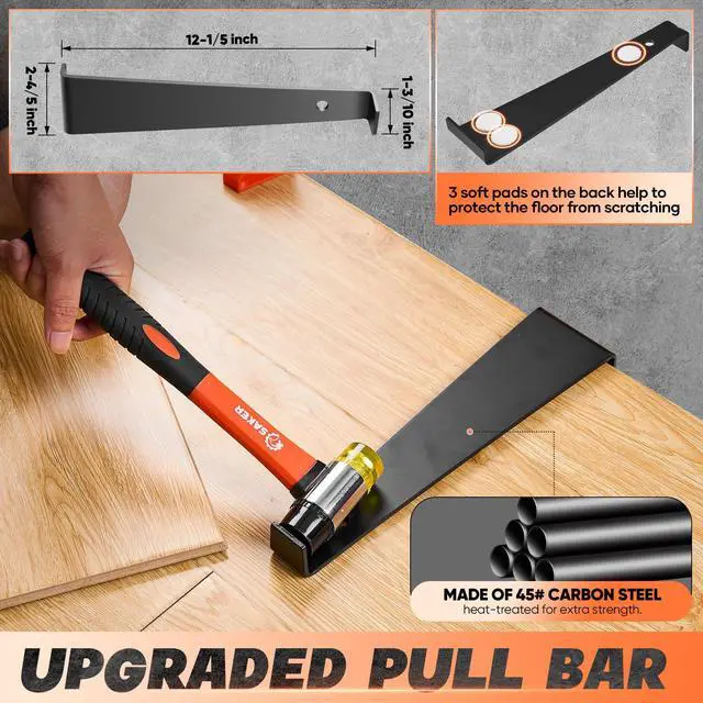 Alt view image 5 of 7 - Laminate Flooring Tools, 65-Piece Wood Flooring Installation Kit | 60 Flooring Spacers,Tapping Block with Handle, Pull Bar, 10Contour Gauge, Rubber Mallet, Tape Measure
