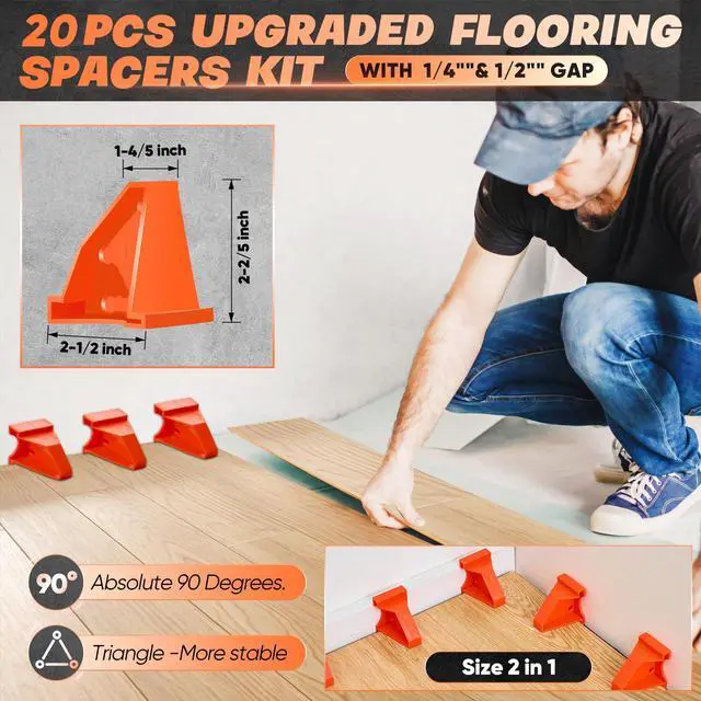 Alt view image 6 of 7 - Laminate Flooring Tools, 65-Piece Wood Flooring Installation Kit | 60 Flooring Spacers,Tapping Block with Handle, Pull Bar, 10Contour Gauge, Rubber Mallet, Tape Measure