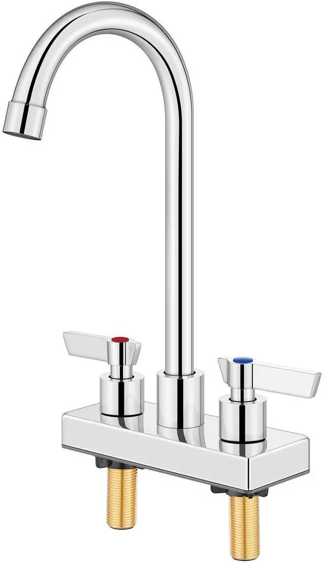 Main image of Bar Sink Faucet,4-Inch Centerset,8.3-Inch-High Spout,Polished Chrome | For Commercial Utility and Laundry Sinks,Deck Mount,Dual Handles,Fits 2-Hole RV,Outdoor,Slop,Kitchen and Bath Sinks