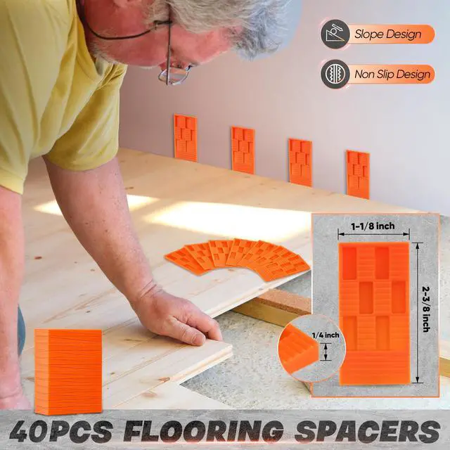 Alt view image 7 of 7 - Laminate Flooring Tools, 65-Piece Wood Flooring Installation Kit | 60 Flooring Spacers,Tapping Block with Handle, Pull Bar, 10Contour Gauge, Rubber Mallet, Tape Measure