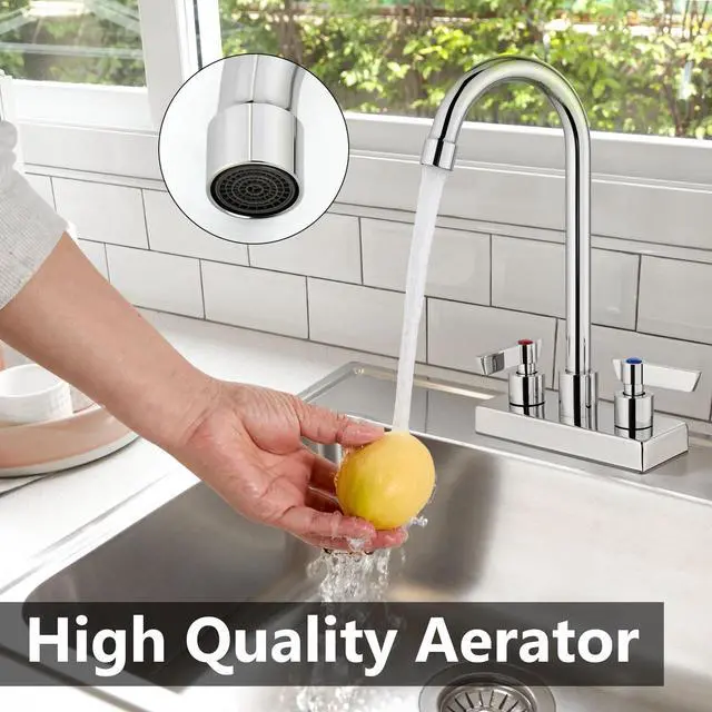 Alt view image 2 of 7 - Bar Sink Faucet,4-Inch Centerset,8.3-Inch-High Spout,Polished Chrome | For Commercial Utility and Laundry Sinks,Deck Mount,Dual Handles,Fits 2-Hole RV,Outdoor,Slop,Kitchen and Bath Sinks
