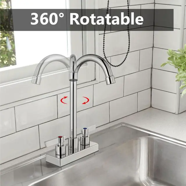 Alt view image 4 of 7 - Bar Sink Faucet,4-Inch Centerset,8.3-Inch-High Spout,Polished Chrome | For Commercial Utility and Laundry Sinks,Deck Mount,Dual Handles,Fits 2-Hole RV,Outdoor,Slop,Kitchen and Bath Sinks