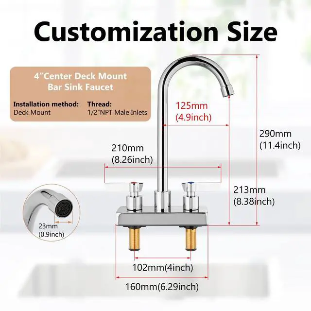 Alt view image 6 of 7 - Bar Sink Faucet,4-Inch Centerset,8.3-Inch-High Spout,Polished Chrome | For Commercial Utility and Laundry Sinks,Deck Mount,Dual Handles,Fits 2-Hole RV,Outdoor,Slop,Kitchen and Bath Sinks
