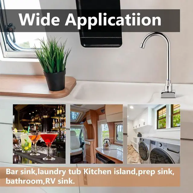 Alt view image 7 of 7 - Bar Sink Faucet,4-Inch Centerset,8.3-Inch-High Spout,Polished Chrome | For Commercial Utility and Laundry Sinks,Deck Mount,Dual Handles,Fits 2-Hole RV,Outdoor,Slop,Kitchen and Bath Sinks
