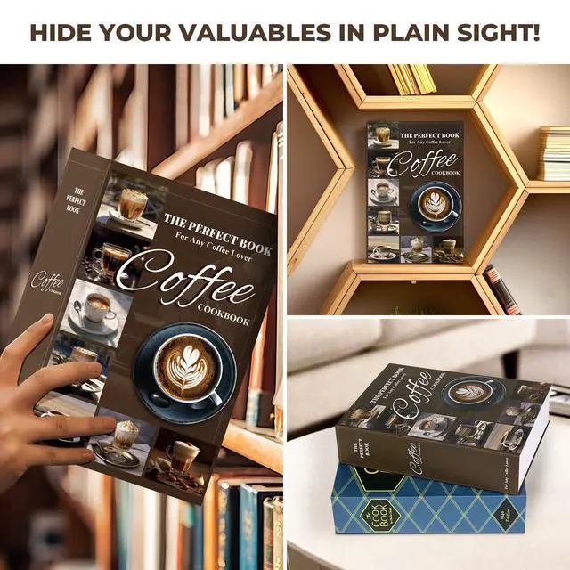Alt view image 6 of 6 - Book Safe with Combination Lock, Hidden Safe (9.5 x 6.2 x 2.2 Inch) with Fireproof Bag, Secret Diversion Safe, Hollow Book Box Hidden Storage, Money Safe Box for Cash (COFFEE)