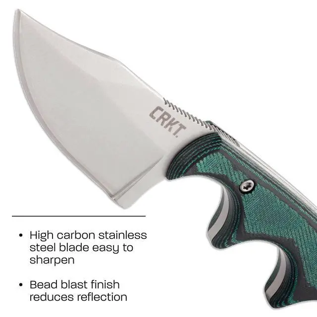 Alt view image 2 of 6 - Minimalist Bowie Outdoor Fixed Blade Knife with Sheath, Green, 2387 | 2.12" Clip Point Blade, Lightweight Micarta Handle, Stainless Steel Blade, Thermoplastic Sheath with Mounting Options