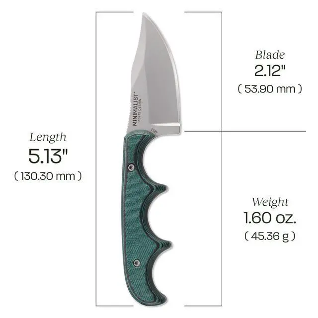 Alt view image 5 of 6 - Minimalist Bowie Outdoor Fixed Blade Knife with Sheath, Green, 2387 | 2.12" Clip Point Blade, Lightweight Micarta Handle, Stainless Steel Blade, Thermoplastic Sheath with Mounting Options
