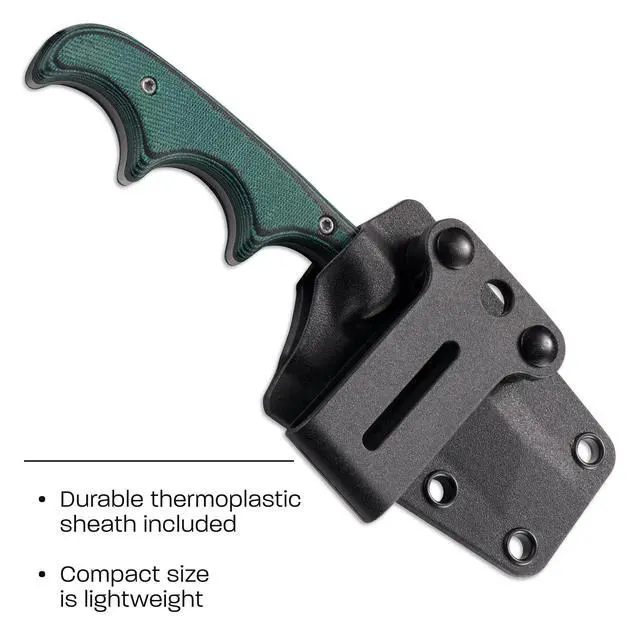 Alt view image 4 of 6 - Minimalist Bowie Outdoor Fixed Blade Knife with Sheath, Green, 2387 | 2.12" Clip Point Blade, Lightweight Micarta Handle, Stainless Steel Blade, Thermoplastic Sheath with Mounting Options