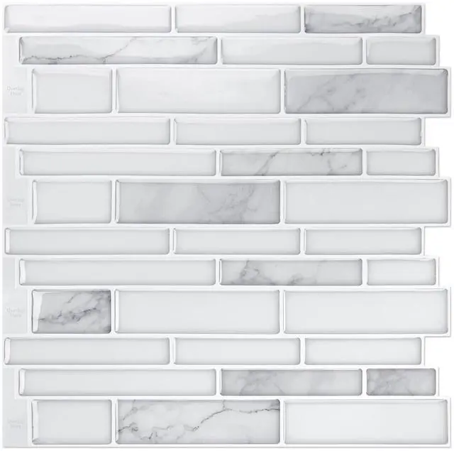 Main image of Stone Peel and Stick Backsplash, 10-Sheet, 12" x 12", White Marble | Lightweight, Self Adhesive, Moisture Resistant, Easy to DIY, Modern Style, for Kitchen, Bedroom, Ideal for New Home Buyers