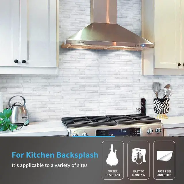 Alt view image 2 of 7 - Stone Peel and Stick Backsplash, 10-Sheet, 12" x 12", White Marble | Lightweight, Self Adhesive, Moisture Resistant, Easy to DIY, Modern Style, for Kitchen, Bedroom, Ideal for New Home Buyers