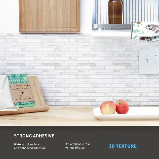 Alt view image 4 of 7 - Stone Peel and Stick Backsplash, 10-Sheet, 12" x 12", White Marble | Lightweight, Self Adhesive, Moisture Resistant, Easy to DIY, Modern Style, for Kitchen, Bedroom, Ideal for New Home Buyers
