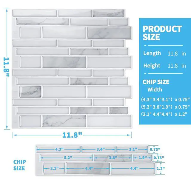 Alt view image 6 of 7 - Stone Peel and Stick Backsplash, 10-Sheet, 12" x 12", White Marble | Lightweight, Self Adhesive, Moisture Resistant, Easy to DIY, Modern Style, for Kitchen, Bedroom, Ideal for New Home Buyers