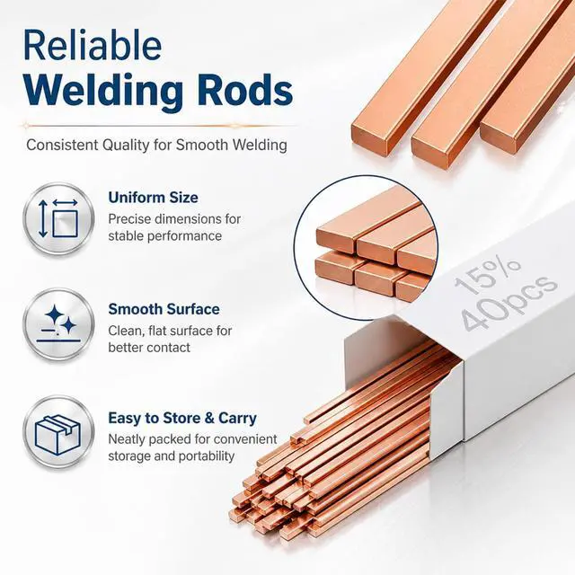 Alt view image 4 of 6 - 15% Silver Brazing Rods AWS BCuP-5 40 Sticks, Silver Solder Flat Welding Rods 0.050"x1/8"x10" for Air Conditioning, Refrigerator, Cold Storage & HVAC Units, Phos Copper Brazing Alloys