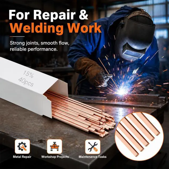 Alt view image 5 of 6 - 15% Silver Brazing Rods AWS BCuP-5 40 Sticks, Silver Solder Flat Welding Rods 0.050"x1/8"x10" for Air Conditioning, Refrigerator, Cold Storage & HVAC Units, Phos Copper Brazing Alloys