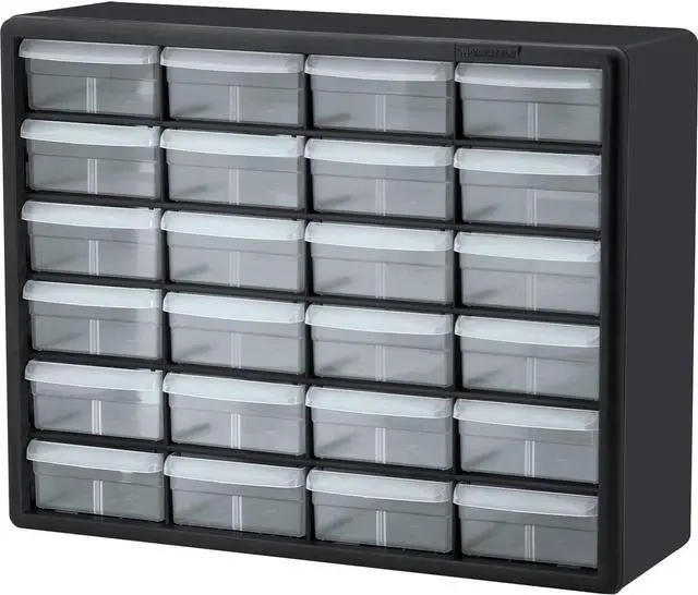 Main image of 24-Drawer Plastic Storage Cabinet, 20" W x 6" D x 16" H, Black | Plastic Cabinet w/ Drawers for Garage Organization, Beads, Building Bricks Storage, Teacher Toolbox, Makeup Organizer, 10124