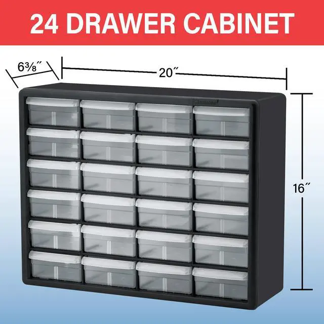 Alt view image 3 of 6 - 24-Drawer Plastic Storage Cabinet, 20" W x 6" D x 16" H, Black | Plastic Cabinet w/ Drawers for Garage Organization, Beads, Building Bricks Storage, Teacher Toolbox, Makeup Organizer, 10124