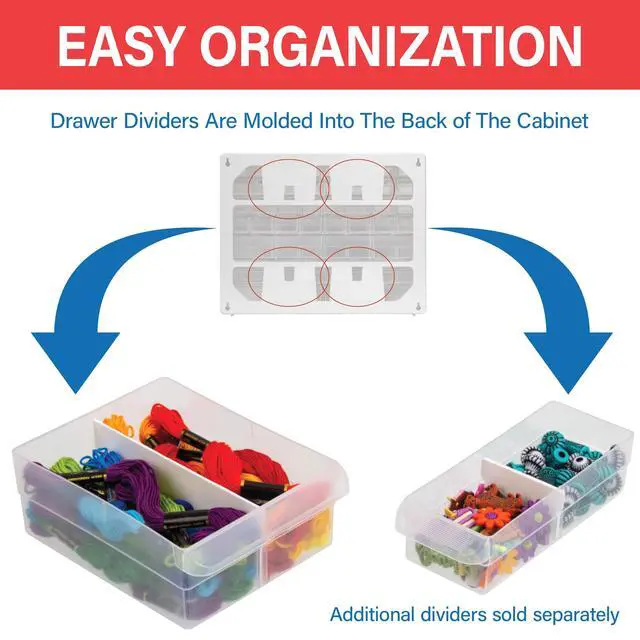 Alt view image 5 of 6 - 24-Drawer Plastic Storage Cabinet, 20" W x 6" D x 16" H, Black | Plastic Cabinet w/ Drawers for Garage Organization, Beads, Building Bricks Storage, Teacher Toolbox, Makeup Organizer, 10124