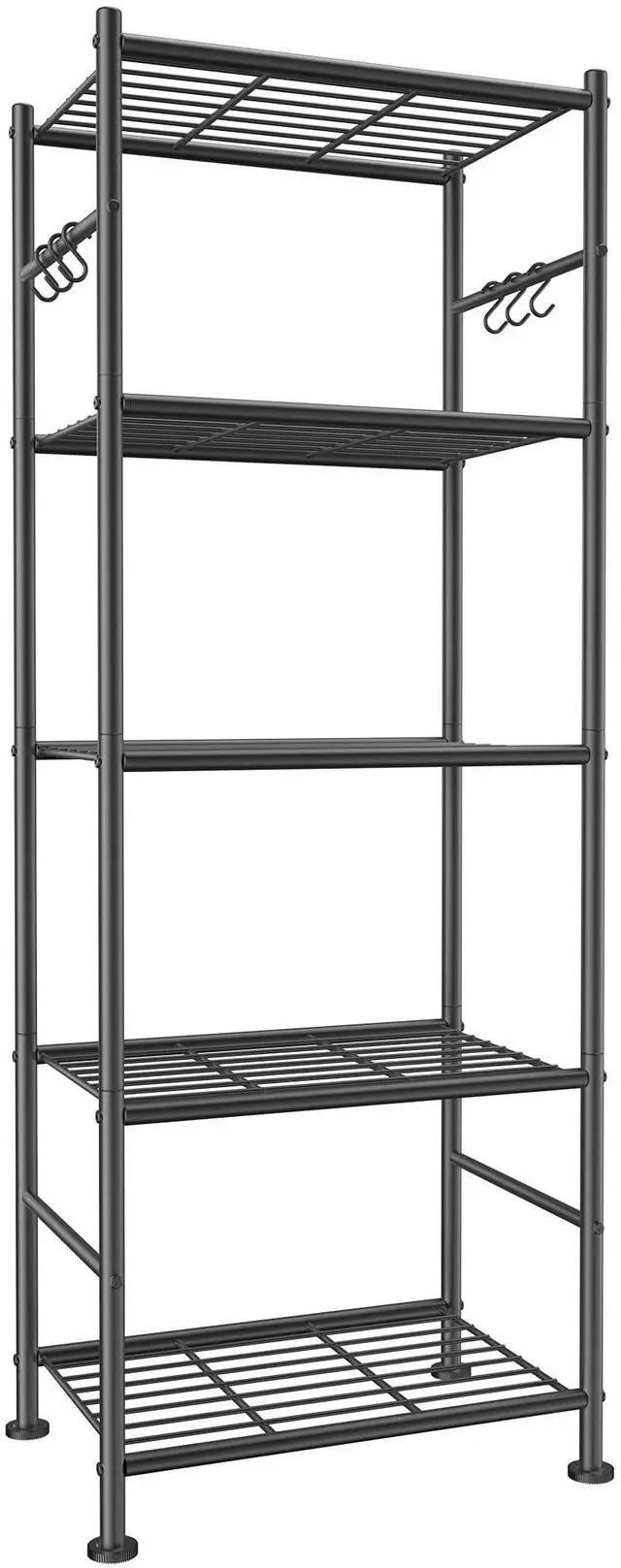 Main image of Storage Shelves - 5-Tier Large Capacity Shelf Organizer with Hooks, Heavy-Duty Garage Shelving with Leveling Feet, Wobble-Free Rack for Bedroom, Balcony, Garage, 18.1"×12.4"×56.8", Black