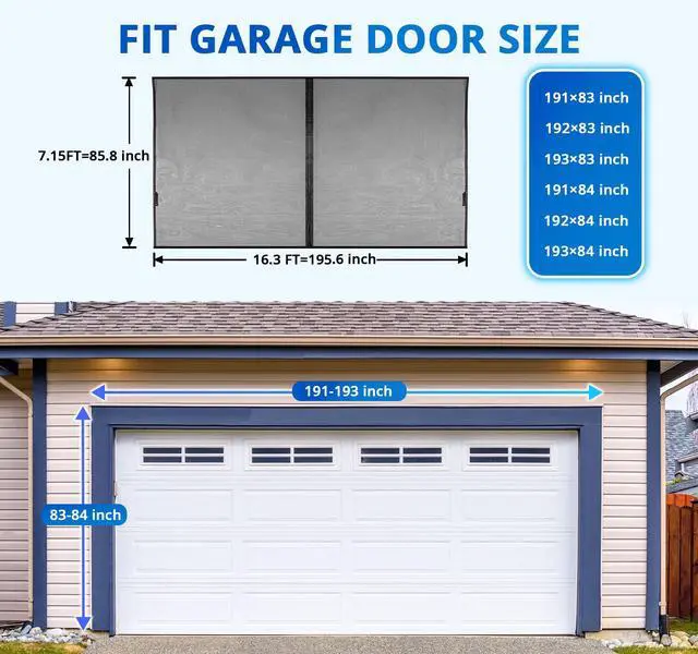 Alt view image 2 of 6 - Garage Door Screen 16x7FT, Magnetic Screen Door with Retractable Fiberglass Mesh and Heavy Duty Weighted Bottom, Easy Assembly&Pass, Hands Free w/ 40 Magnets for 2 Car Garage/Patio/Small Shop