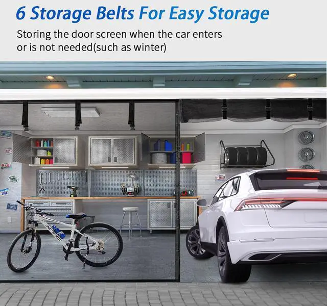 Alt view image 5 of 6 - Garage Door Screen 16x7FT, Magnetic Screen Door with Retractable Fiberglass Mesh and Heavy Duty Weighted Bottom, Easy Assembly&Pass, Hands Free w/ 40 Magnets for 2 Car Garage/Patio/Small Shop